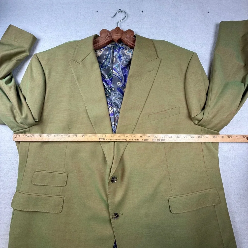 Tayion Montee Holland Mens 2 Piece Suit 56R 44W Green Wool Blend Paisley Lining
